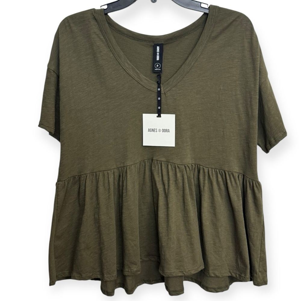 Agnes‎ & Dora Green Peplum Short Sleeve Blouse Size S